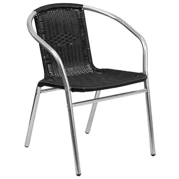 Търговска стол за ресторант от алуминий и черен ратан за помещения и на улицата