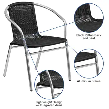 Търговска стол за ресторант от алуминий и черен ратан за помещения и на улицата Търговска стол за ресторант от алуминий и черен ратан за помещения и на улицата 2