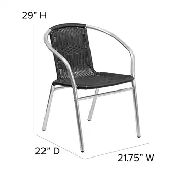 Търговска стол за ресторант от алуминий и черен ратан за помещения и на улицата Търговска стол за ресторант от алуминий и черен ратан за помещения и на улицата 3