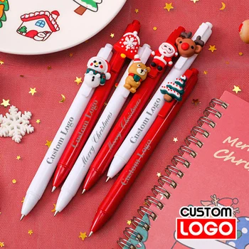 Коледна пластмасова химикалка химикалка с надпис на лого по поръчка за коледни подаръци