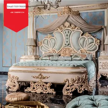Европейската лукс, изцяло от масивна дървесина, резбовани плат, двойно легло, френска принцеса, спалня, кожена легло по поръчка