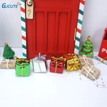 4 бр. Миниатюрна подарък кутия 3D Мини Коледна миниатюра куклена къща Куб Подарък кутия комплекти мебели за куклена къща играчки за коледната декор