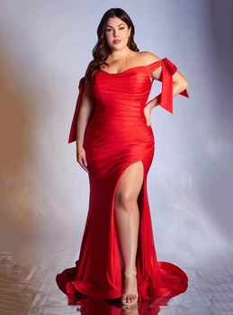 По-големи размери, официални вечерни рокли на Русалка с открити рамене, червената рокля за абитуриентски бал с цепка отстрани, просто останаха, дълго премяна голям размер