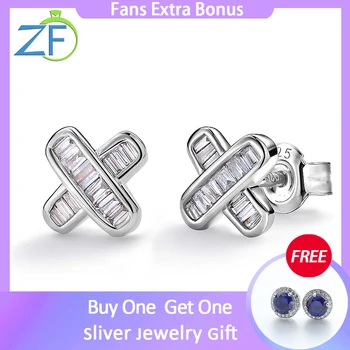 GZ ZONGFA обеци-карамфил със сребърен кръст от сребро 925 проба за жени, естествен диамант 0,3 карата, Луксозни бижута за подарък за сватба