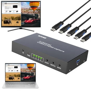 4x1, HDMI, Multi-viewer 4-Канална карта за видеозапис USB 3.0 Детска запис на placa de video captura Full HD 1080P 60 кадъра в секунда излъчването на живо