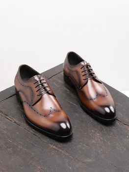 Мъжки бизнес облекло, дерби ръчно изработени сватбени обувки за булката