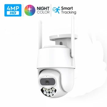 4-Мегапикселова Градинска Камера за Сигурност WiFi AI 98ft NightColor PTZ IP Камера Безжична за Откриване на Човек H. 265 + Камера за Видеонаблюдение