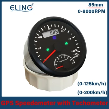 ELING Универсален Водоустойчив 0-60 км/ч 0-125 км/ч (200 км/ч GPS за измерване на Скоростта с Тахометър с Индикатор за дългите светлини 12V 24V