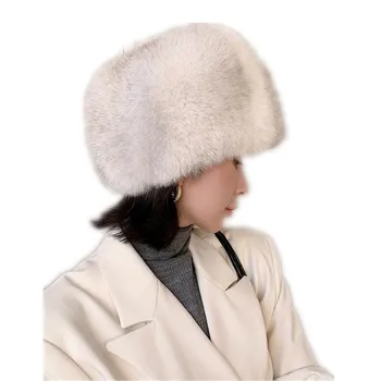 Страхотна шапка от естествена кожа синята лисица в руски стил, дамски зимни топла женска шапка-казаци-trapper
