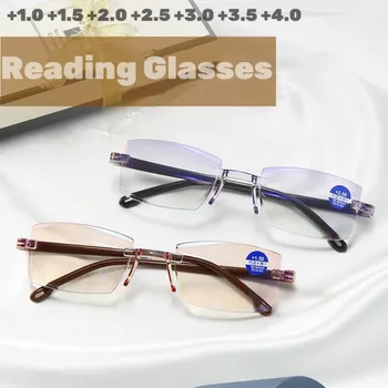 Дамски режещи очила Dimond, класически ултра-леки очила за четене без рамки, далекогледство, мъжки слънчеви очила с защита от синя светлина от + 1.0 до + 4,0