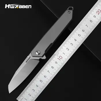 Сгъваем джобен нож с острие HWZBBEN D2, титановая дръжка, EDC, инструмент за оцеляване, е подходящ за лов, къмпинг, оцеляване на открито, всекидневна употреба